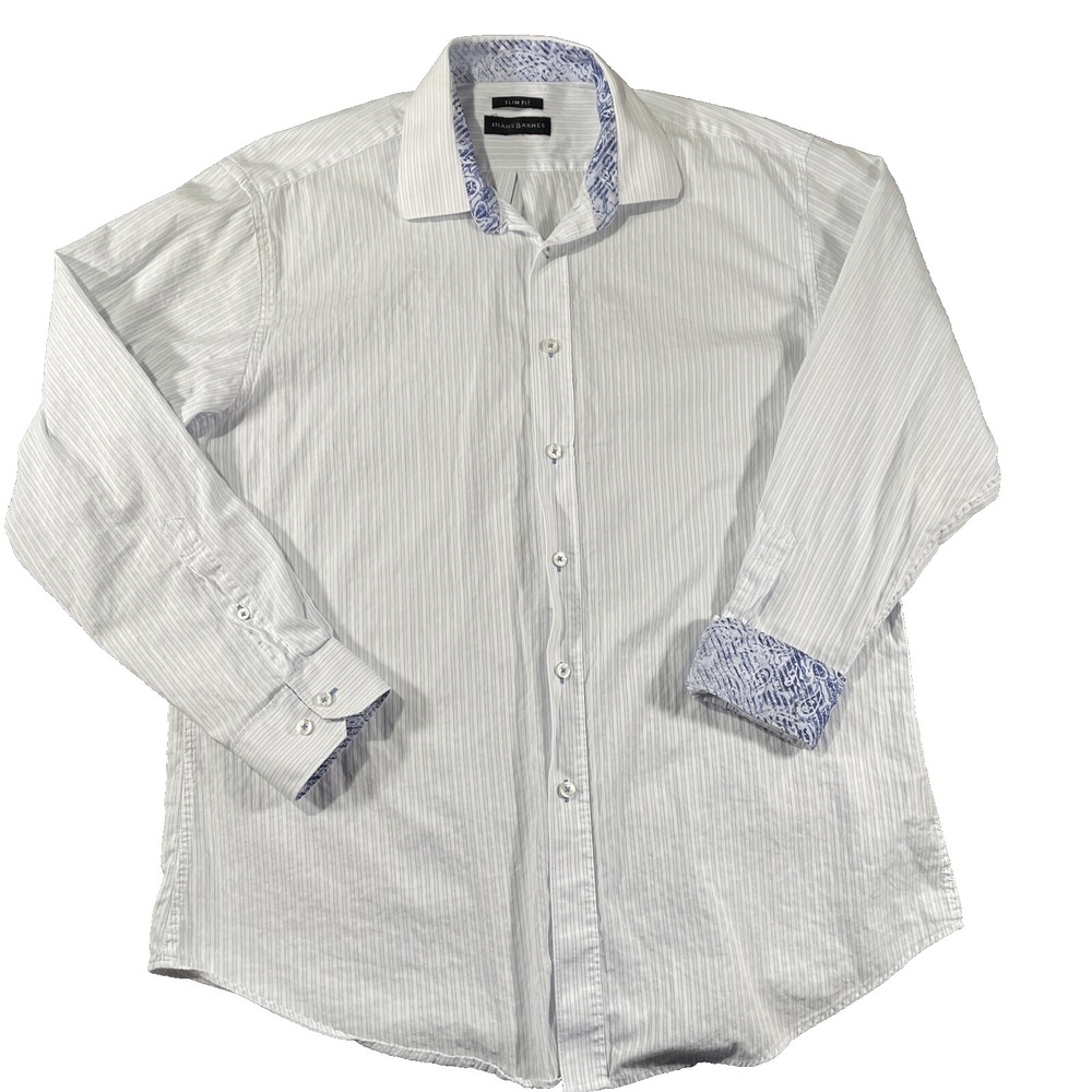 Jhane Barnes Dress Shirt Mens XL Slim Fit Paisley Flip Cuff Striped Button Up